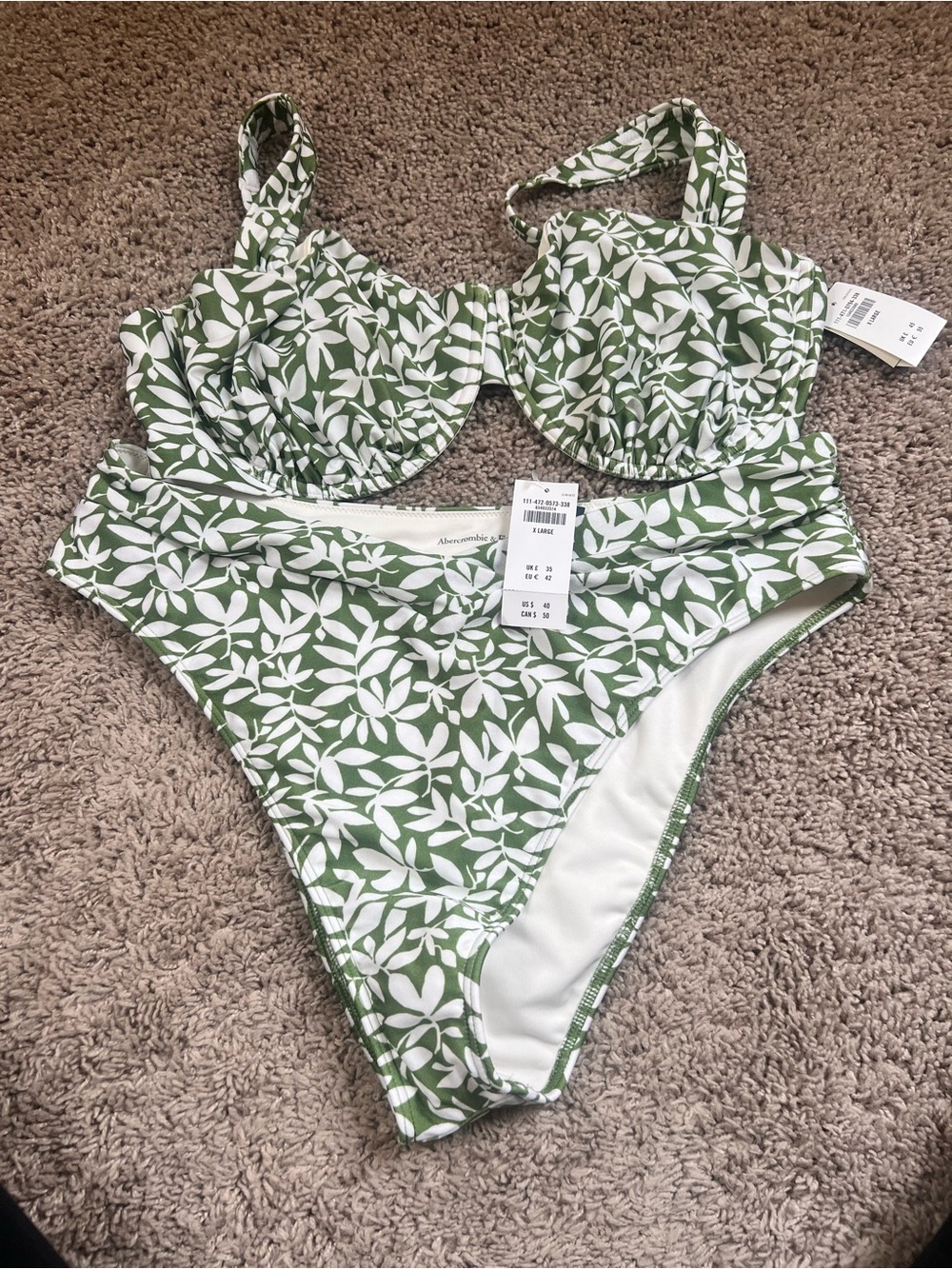 Ambercrombie & Fitch Green & White Bikini- XL NWT